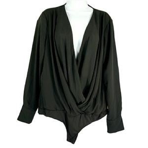 NWT Black Long Sleeve Sheer Wrap Top Bodysuit, L